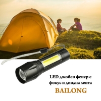 LED джобен фенер с фокус и диодна лента BAILONG