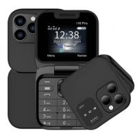 Клапващ мобилен телефон I16 Pro Flip – Черен | 2 SIM карти, 2G мрежа, Големи бутони, Идеален за възрастни